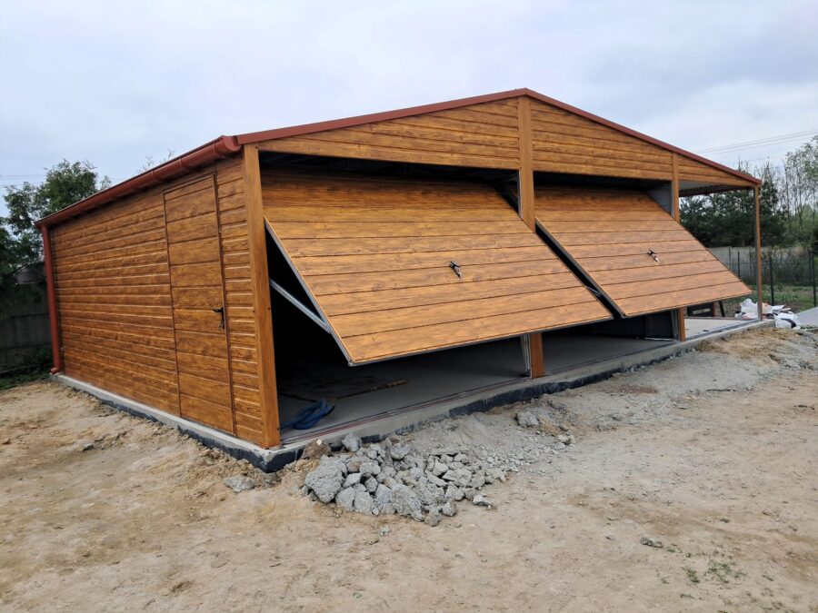 Garaż blaszany 6x6m + wiata 3x6m | Drewnopodobny lub kolor RAL | Dach dwuspadowy