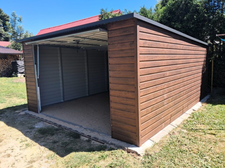 Garaż blaszany 4x5m | Drewnopodobny lub kolor RAL | Dach jednospadowy