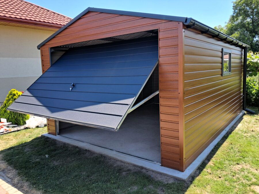 Garaż blaszany 3.5x6m | Drewnopodobny lub kolor RAL | Dach dwuspadowy