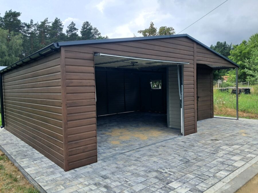Garaż blaszany 6,5x6m z wnęka 1x2,5m | Drewnopodobny lub kolor RAL | Dach dwuspadowy
