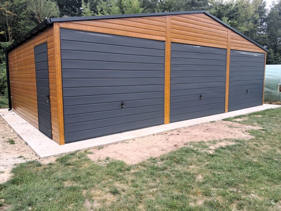Garaż blaszany 9x6m | Drewnopodobny lub kolor RAL | Dach dwuspadowy