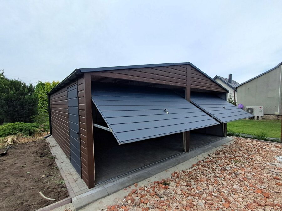 Garaż blaszany 6x6m | Drewnopodobny lub kolor RAL | Dach dwuspadowy